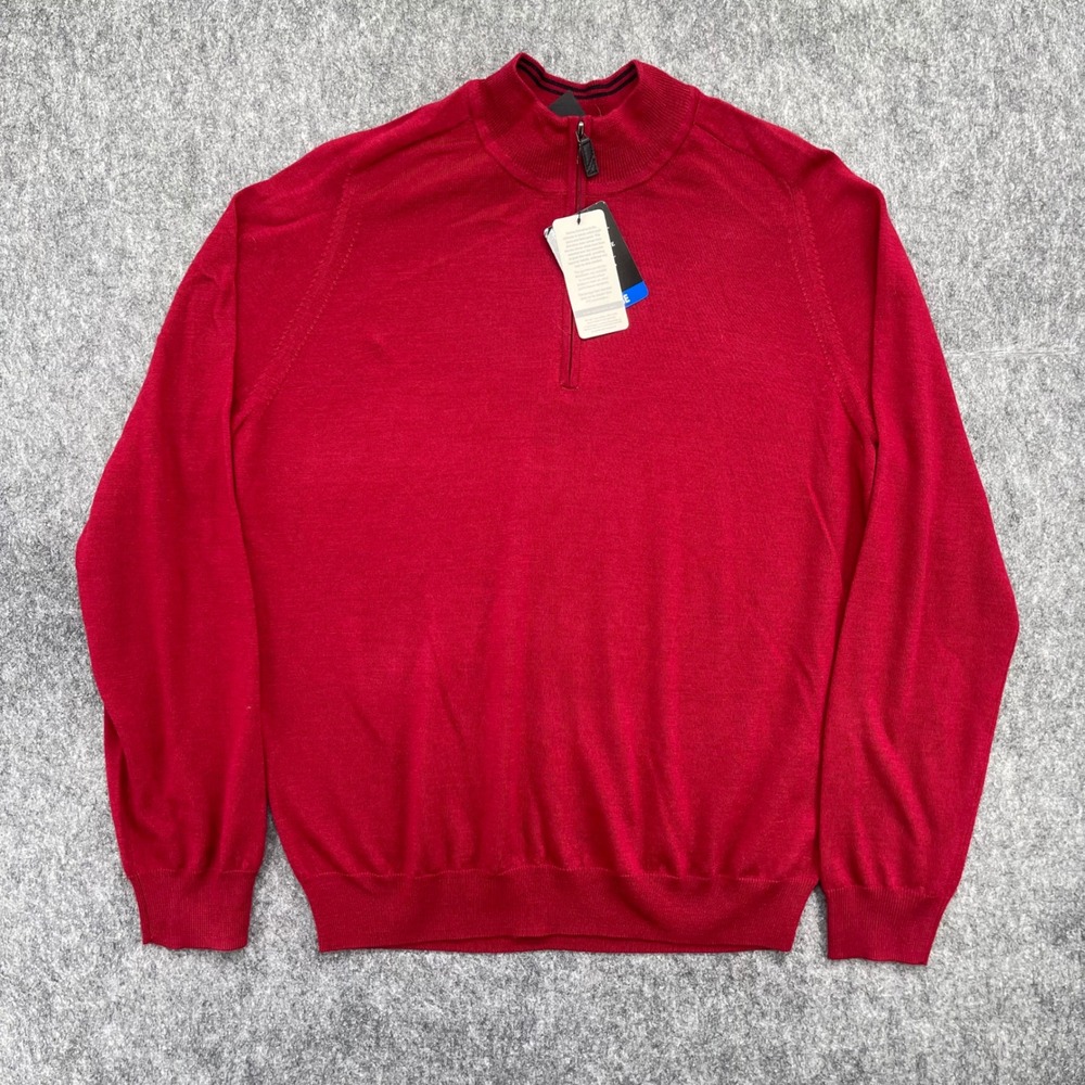 Kirkland Signature Sweater Mens Large Red Extra Fine Merino Wool 1/4 Zip New